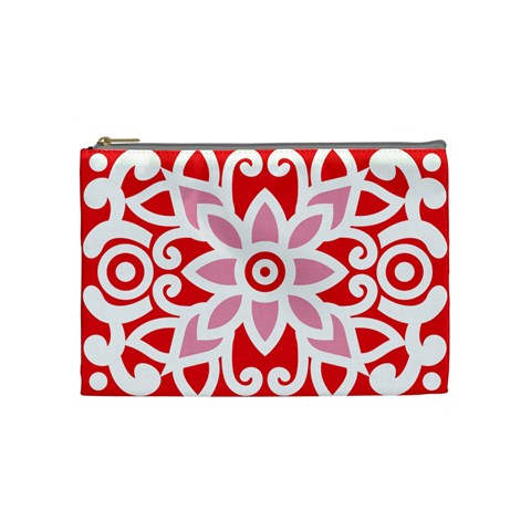 A Red And White Pattern With A Flower On It Cosmetic Bag (Medium) from ArtsNow.com Front