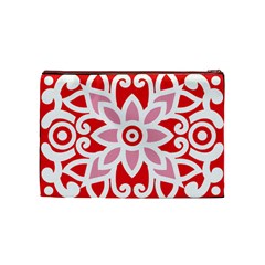 A Red And White Pattern With A Flower On It Cosmetic Bag (Medium) from ArtsNow.com Front