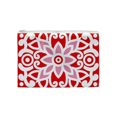 A Red And White Pattern With A Flower On It Cosmetic Bag (Medium) from ArtsNow.com Front