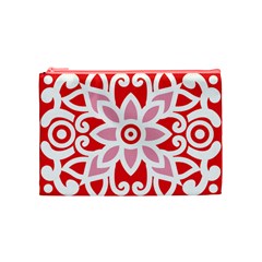 A Red And White Pattern With A Flower On It Cosmetic Bag (Medium) from ArtsNow.com Front