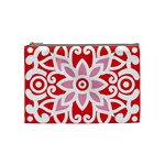 A Red And White Pattern With A Flower On It Cosmetic Bag (Medium)