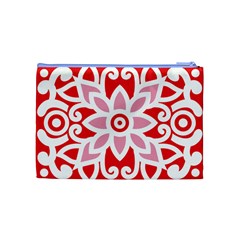 A Red And White Pattern With A Flower On It Cosmetic Bag (Medium) from ArtsNow.com Back