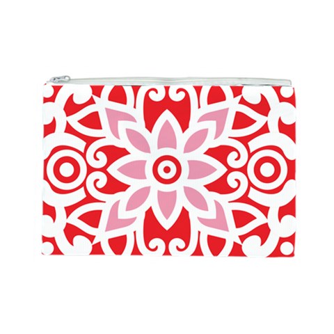 A Red And White Pattern With A Flower On It Cosmetic Bag (Large) from ArtsNow.com Front