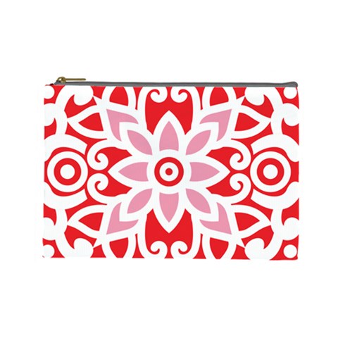 A Red And White Pattern With A Flower On It Cosmetic Bag (Large) from ArtsNow.com Front