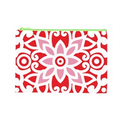 A Red And White Pattern With A Flower On It Cosmetic Bag (Large) from ArtsNow.com Front