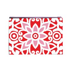 A Red And White Pattern With A Flower On It Cosmetic Bag (Large) from ArtsNow.com Back