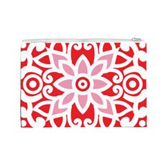 A Red And White Pattern With A Flower On It Cosmetic Bag (Large) from ArtsNow.com Back