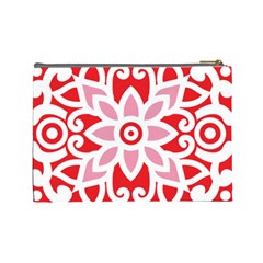 A Red And White Pattern With A Flower On It Cosmetic Bag (Large) from ArtsNow.com Back