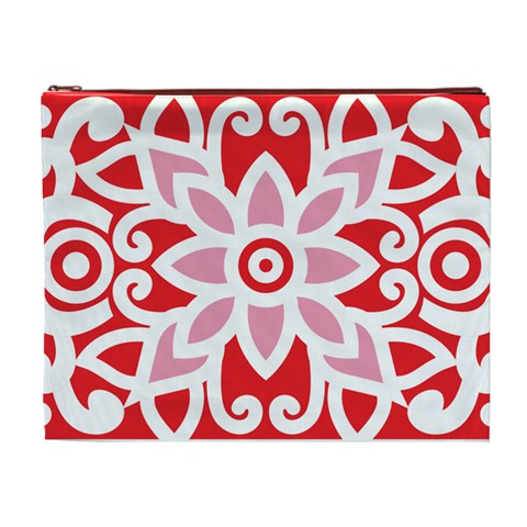 A Red And White Pattern With A Flower On It Cosmetic Bag (XL) from ArtsNow.com Front