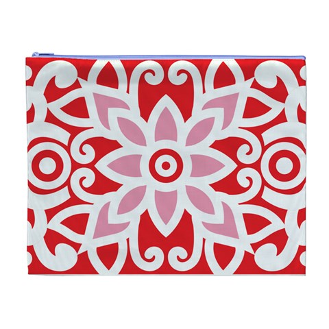 A Red And White Pattern With A Flower On It Cosmetic Bag (XL) from ArtsNow.com Front