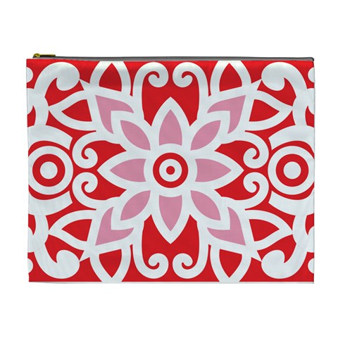 A Red And White Pattern With A Flower On It Cosmetic Bag (XL) from ArtsNow.com Front