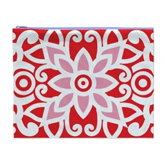 A Red And White Pattern With A Flower On It Cosmetic Bag (XL) from ArtsNow.com Front