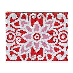 A Red And White Pattern With A Flower On It Cosmetic Bag (XL) from ArtsNow.com Front