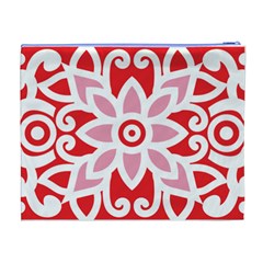 A Red And White Pattern With A Flower On It Cosmetic Bag (XL) from ArtsNow.com Back