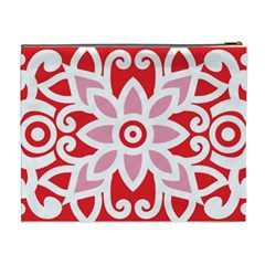 A Red And White Pattern With A Flower On It Cosmetic Bag (XL) from ArtsNow.com Back