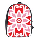 A Red And White Pattern With A Flower On It School Bag (Large)