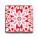 A Red And White Pattern With A Flower On It Memory Card Reader (Square 5 Slot)