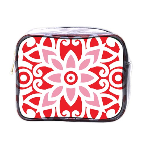 A Red And White Pattern With A Flower On It Mini Toiletries Bag (One Side) from ArtsNow.com Front