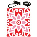 A Red And White Pattern With A Flower On It Shoulder Sling Bag