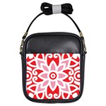 A Red And White Pattern With A Flower On It Girls Sling Bag