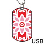 A Red And White Pattern With A Flower On It Dog Tag USB Flash (One Side)