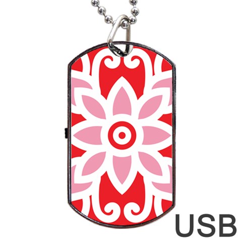 A Red And White Pattern With A Flower On It Dog Tag USB Flash (Two Sides) from ArtsNow.com Front