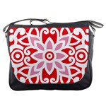 A Red And White Pattern With A Flower On It Messenger Bag