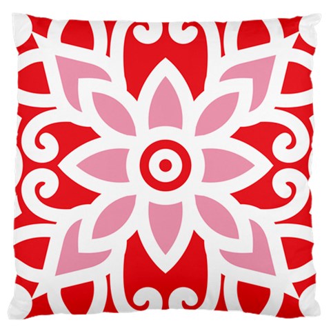 A Red And White Pattern With A Flower On It Large Cushion Case (One Side) from ArtsNow.com Front