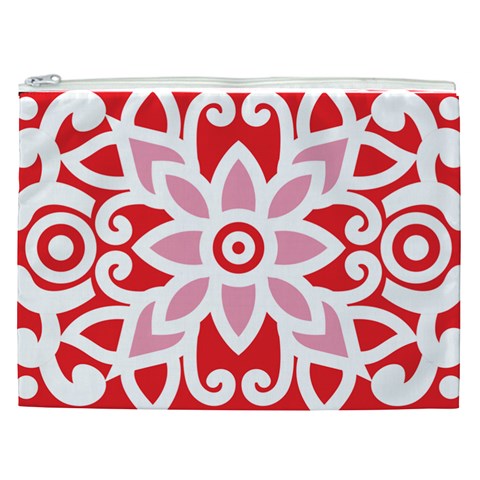 A Red And White Pattern With A Flower On It Cosmetic Bag (XXL) from ArtsNow.com Front