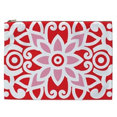 A Red And White Pattern With A Flower On It Cosmetic Bag (XXL) from ArtsNow.com Front