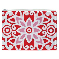 A Red And White Pattern With A Flower On It Cosmetic Bag (XXL) from ArtsNow.com Front