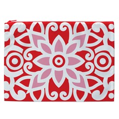 A Red And White Pattern With A Flower On It Cosmetic Bag (XXL) from ArtsNow.com Front