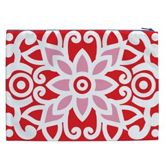 A Red And White Pattern With A Flower On It Cosmetic Bag (XXL) from ArtsNow.com Back