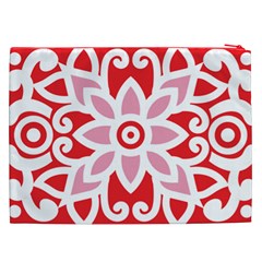 A Red And White Pattern With A Flower On It Cosmetic Bag (XXL) from ArtsNow.com Back