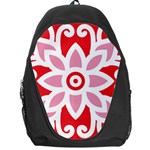 A Red And White Pattern With A Flower On It Backpack Bag