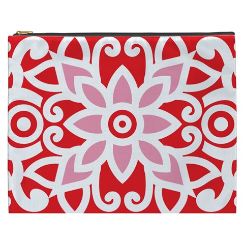 A Red And White Pattern With A Flower On It Cosmetic Bag (XXXL) from ArtsNow.com Front