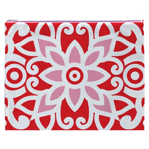 A Red And White Pattern With A Flower On It Cosmetic Bag (XXXL) from ArtsNow.com Front