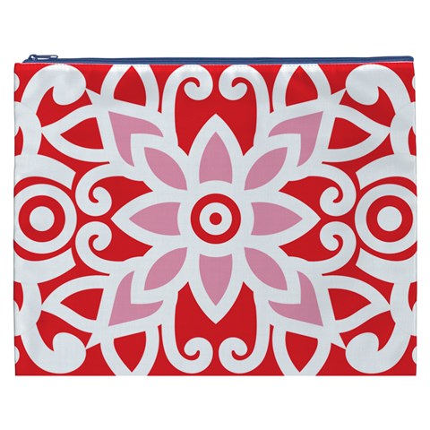 A Red And White Pattern With A Flower On It Cosmetic Bag (XXXL) from ArtsNow.com Front