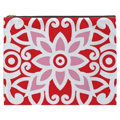 A Red And White Pattern With A Flower On It Cosmetic Bag (XXXL) from ArtsNow.com Front