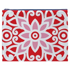 A Red And White Pattern With A Flower On It Cosmetic Bag (XXXL) from ArtsNow.com Front