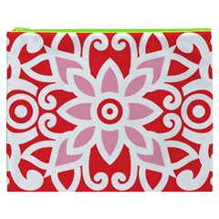 A Red And White Pattern With A Flower On It Cosmetic Bag (XXXL) from ArtsNow.com Front