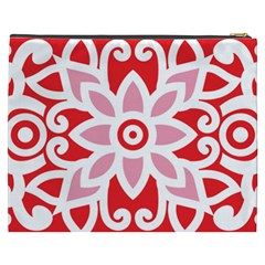 A Red And White Pattern With A Flower On It Cosmetic Bag (XXXL) from ArtsNow.com Back