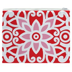 A Red And White Pattern With A Flower On It Cosmetic Bag (XXXL) from ArtsNow.com Back