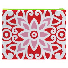 A Red And White Pattern With A Flower On It Cosmetic Bag (XXXL) from ArtsNow.com Back