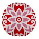 A Red And White Pattern With A Flower On It Large 18  Premium Round Cushions