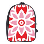 A Red And White Pattern With A Flower On It School Bag (XL)