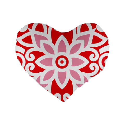 A Red And White Pattern With A Flower On It Standard 16  Premium Heart Shape Cushions from ArtsNow.com Front