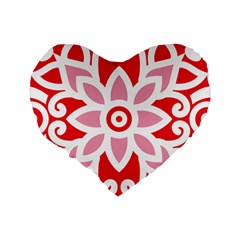 A Red And White Pattern With A Flower On It Standard 16  Premium Heart Shape Cushions from ArtsNow.com Back