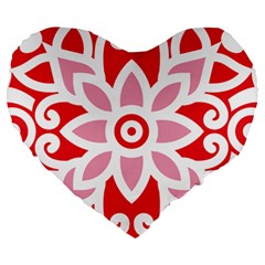 A Red And White Pattern With A Flower On It Large 19  Premium Heart Shape Cushions from ArtsNow.com Front