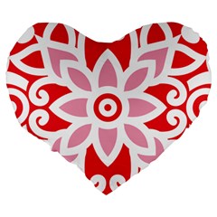 A Red And White Pattern With A Flower On It Large 19  Premium Heart Shape Cushions from ArtsNow.com Back